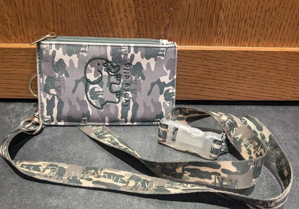 Ivory Ella gray green camouflage print ID wallet Matching Lanyard